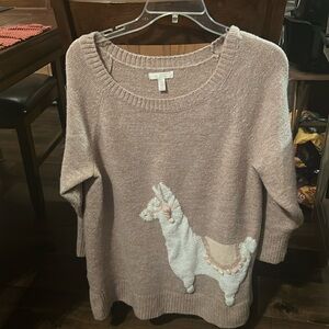 Women's Beige Sweater with Llama Design